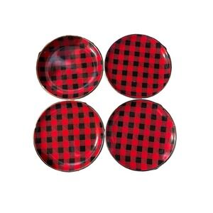 Set of 4 Christmas 6" Plates Dessert Red Buffalo Plaid Festive IQ Accessories